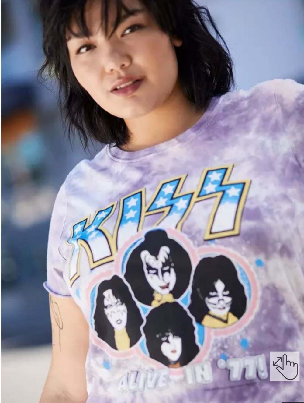 Torrid Vinyl Icons KISS Alive In '77 Purple Tie-Dye Graphic Crew Neck T-Shirt